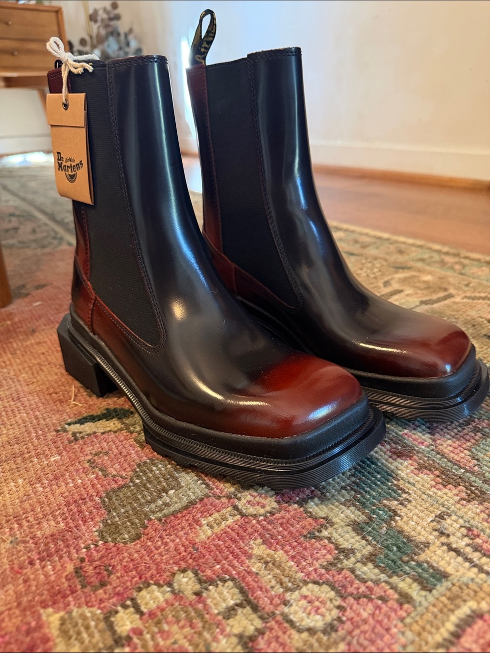 Dr. Martens Maybole Square Toe Chelsea Boots — Black & Cherry Fade